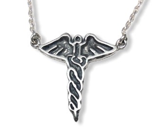 Caduceus Medical Symbol  .925 Silver Necklace