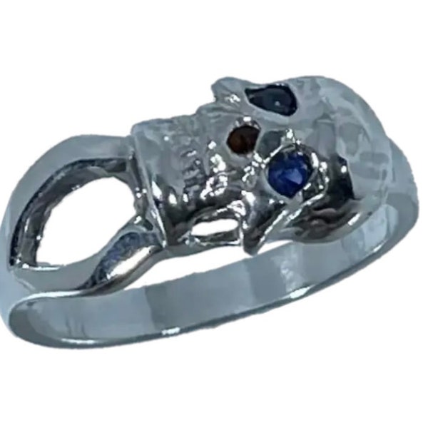 14k Blue Sapphire Skull Ring, FREE SIZING