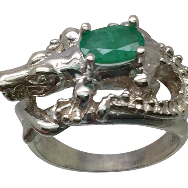 Colombian Emerald Crocodile Silver Ring, Free Sizing