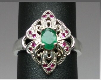 14k Colombian Emerald & Ruby Ring, FREE SIZING