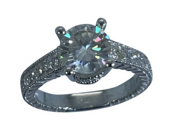 14k Moissanite & Diamonds Ring, Free Resize