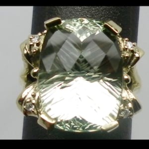 14k Green Amethyst & Diamonds Ring, FREE SIZING