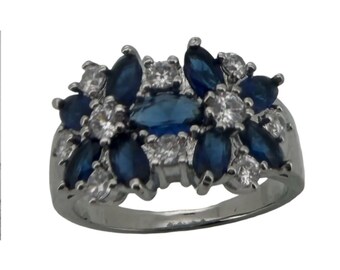 14k Blue Sapphires and Diamonds Ring