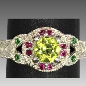 14k Peridot, Ruby & Tsavorite Ring, FREE SIZING