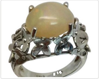 3 Carats Ethiopian Opal 14k White Gold Ring, Free Sizing