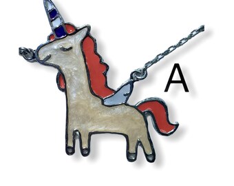 Unicorn  Enamel Silver Necklace. Options