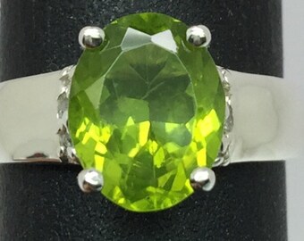 14k Peridot & Diamonds Ring, FREE SIZING