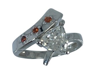 14k Moissanite  & Sapphire Ring, Free Resize