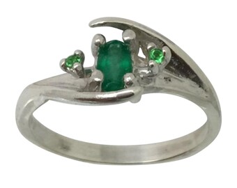 14k Emerald & Tsavorite Garnet Ring, Free Sizing