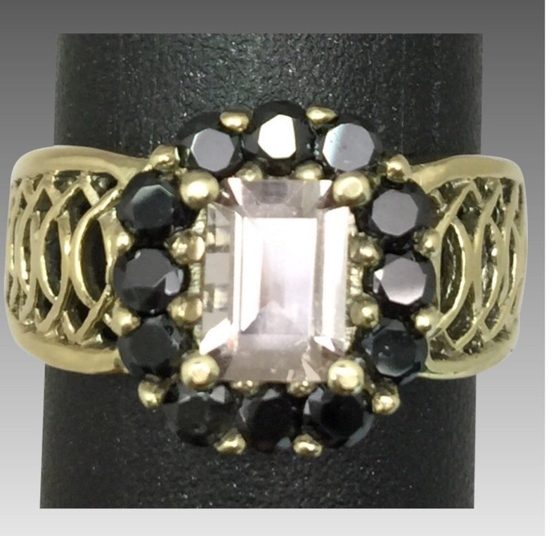 FREE SIZING 14k Morganite /& Onyx Ring