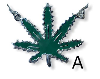 Marijuana Leaf   Enemel Silver Necklace. Options