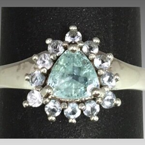 14k Aquamarine & Topaz Ring, FREE SIZING