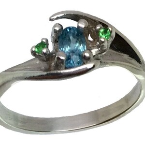 14k Blue Zircon & Tsavorite Ring, Free Sizing