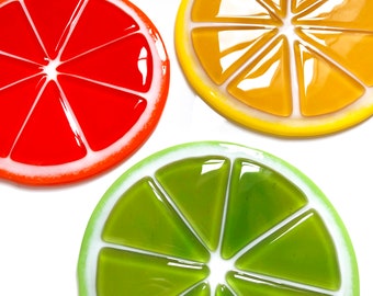 Lemon/Lime/Orange Fruit Slice Fused Glass Coaster, Sold Individually/Home Decor/Conversation Pieces/Artful Living/Coasters