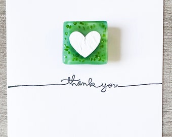 Greeting Card + Fused Glass Gift, Keepsake Heart Magnet, Thank You Card