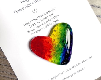 Fused Glass Gift, Keepsake Rainbow "Hug Heart", Special Occasion, Thinking of You Gift
