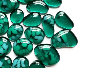 20 Pieces, Fused Glass Pebbles/Sea Green + Aqua Mix 2/Mosaic, Stained Glass & Craft Supplies, Assorted Sizes, COE96