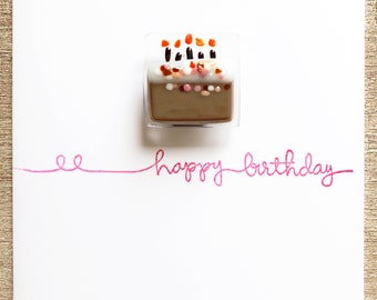 Greeting Card + Fused Glass Gift, Keepsake Cake Magnet, Happy Birthday Card