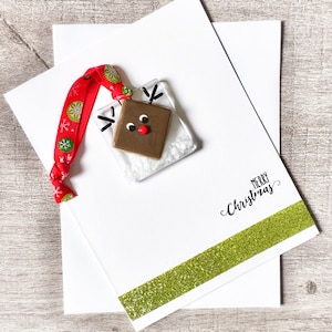 Carte de vœux + ornement renne en verre fusionné, ornement souvenir, joyeux Noël, cartes de Noël