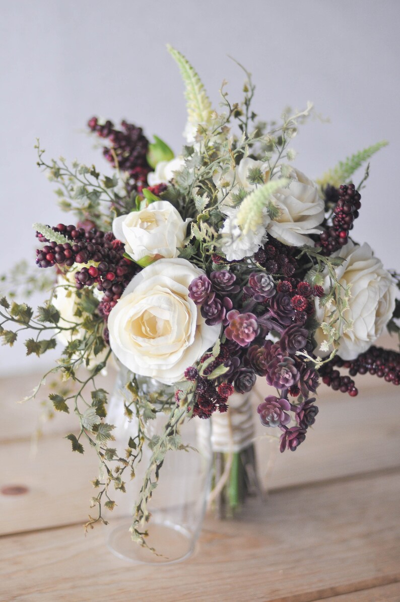 Winter Wedding Bouquet Cream & Burgundy Bouquet Mini Ivy