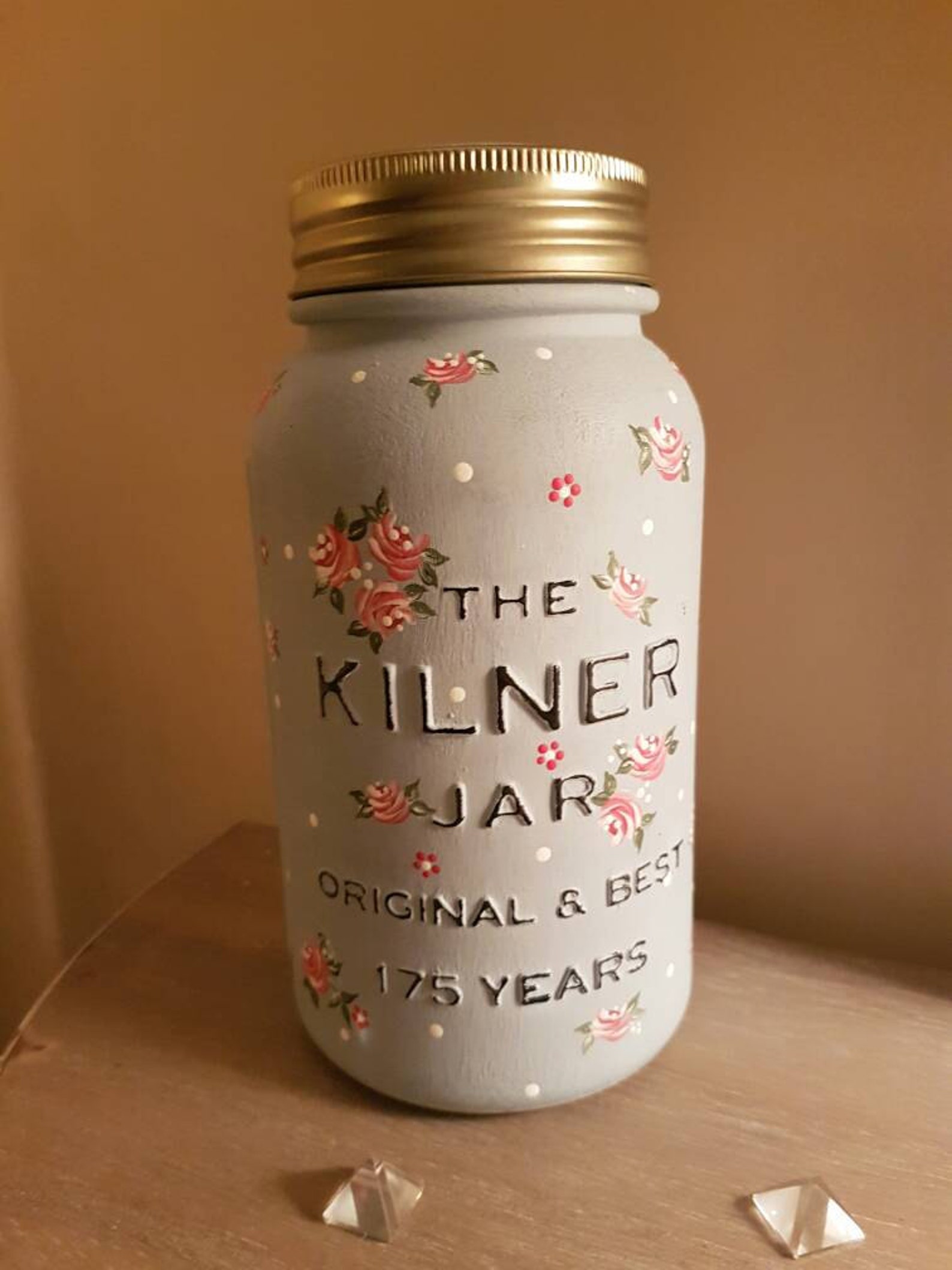 Hand Painted Kilner Mason Jar With Vintage Roses Dot Daisies Etsy