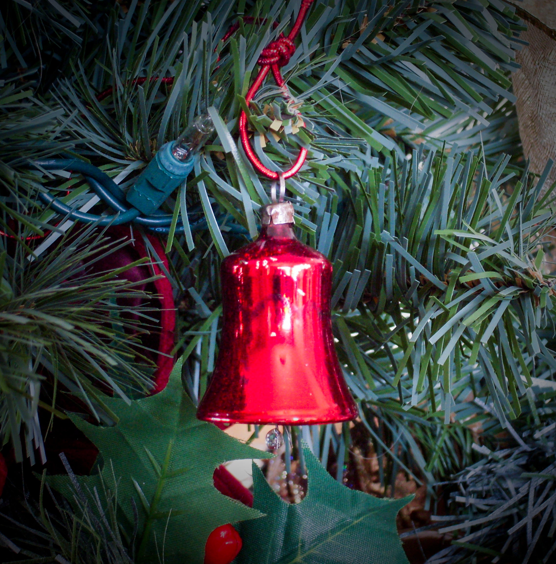Vintage Bright Red Shiny Plastic Christmas Bell Ornaments