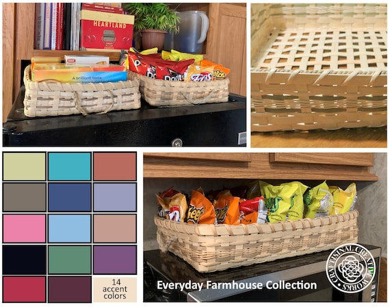 Top of Fridge Basket: Hand Woven Rectangular Basket Shallow Storage Basket  Display Basket Kitchen Storage Basket Top of Microwave 