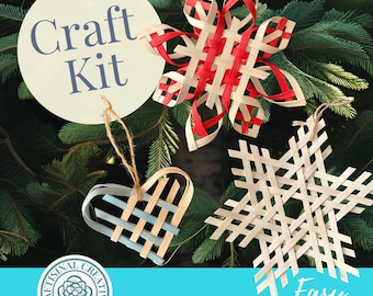 DIY Woven Scandinavian Christmas Ornament Craft Kit: Star, Heart, Snowflake