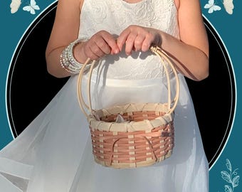 Handwoven Flower Girl Basket: Custom Color Accents, Personalized Charm