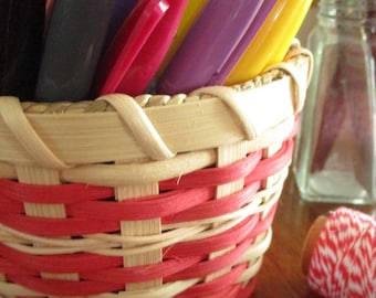 Hand-Woven Wicker Pencil Basket: Small Farmhouse Desktop Organizer