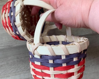 Hand Woven Patriotic Favor Baskets: Small Hand-Dyed Americana, Red, White, & Blue Decor