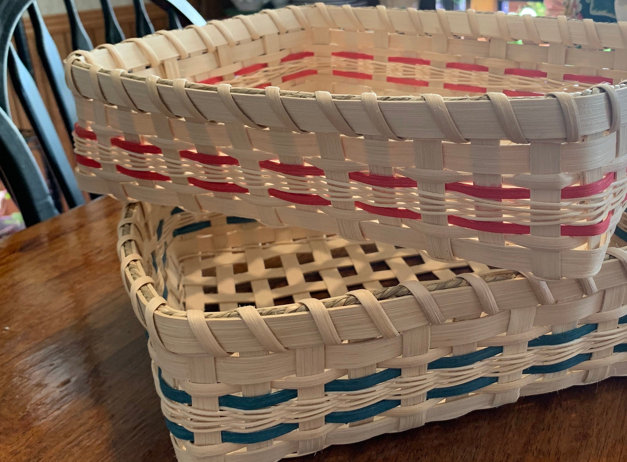 Top of Fridge Basket: Hand Woven Rectangular Basket Shallow Storage Basket  Display Basket Kitchen Storage Basket Top of Microwave 