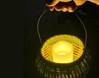 Hand-Woven Slow-Craft Wicker Lantern: Natural Eclectic Decor 1940s Vintage Style Art Piece