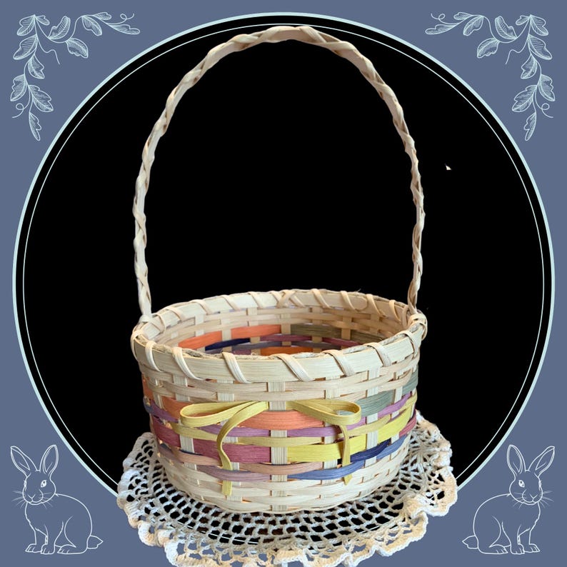 Handwoven Patchwork Easter Basket: Personalized Heirloom Medium-Size Wicker Basket Bild 2
