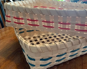 Hand Woven Wicker File Basket, Rectangular Shelf Storage, Home Office Organizer, Summer Picnic Service