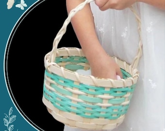 Custom Hand-Woven Flower Girl Basket: Braided Handle, 16 Color Choices