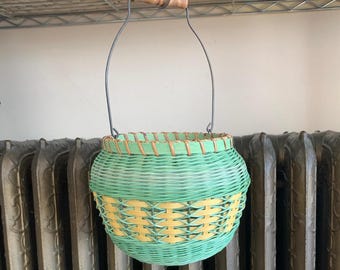 Hand-Woven Slow-Craft Wicker Lantern: Natural Eclectic Decor 1940s Vintage Style Art Piece