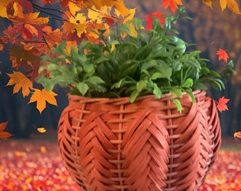 Woven Wicker Pumpkin Planter Basket for Fall Decor Halloween Decor or Harvest Mantle Display
