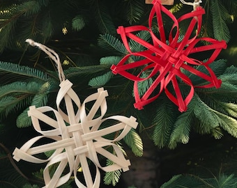 Woven Poinsettia Christmas Ornament: Hand-Dyed Wicker, Red or White