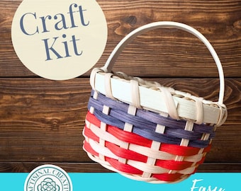 Americana Basket Weaving Kit: Beginner-Friendly Adult Patriotic Craft Gift, 4-inch Size