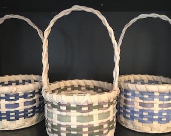 Handwoven Round Small Easter Basket: Custom Spring Color with Braided Handle