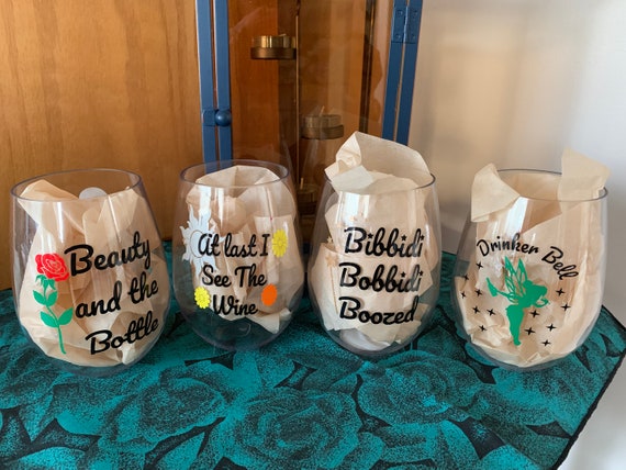 Acrylic 20 Oz Stemless Wine Glasses Set of 4 - Beauty and the Bottle/at  Last I See the Wine/bibbity Bobbity Boozed/drinker Bell - Etsy