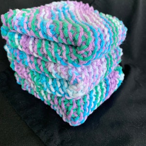 Knitted Dishcloths Set of 3- Beach Ball Blue
