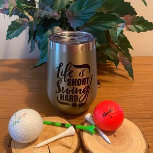 Manna 12oz Insulated Double Wall Tumbler Brushed Gold- Life is Short Swing Hard#Golf Tumbler
