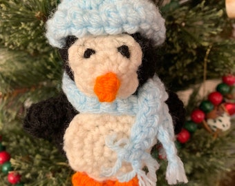 Crochet Winter Penguin -Blue