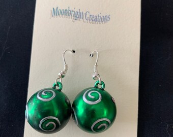 Green Christmas Ornament Earrings