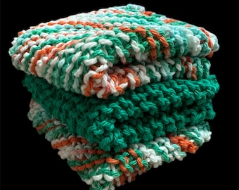 Knitted Dishcloths Set of 3 - Ahoy Ombre/Mid Green