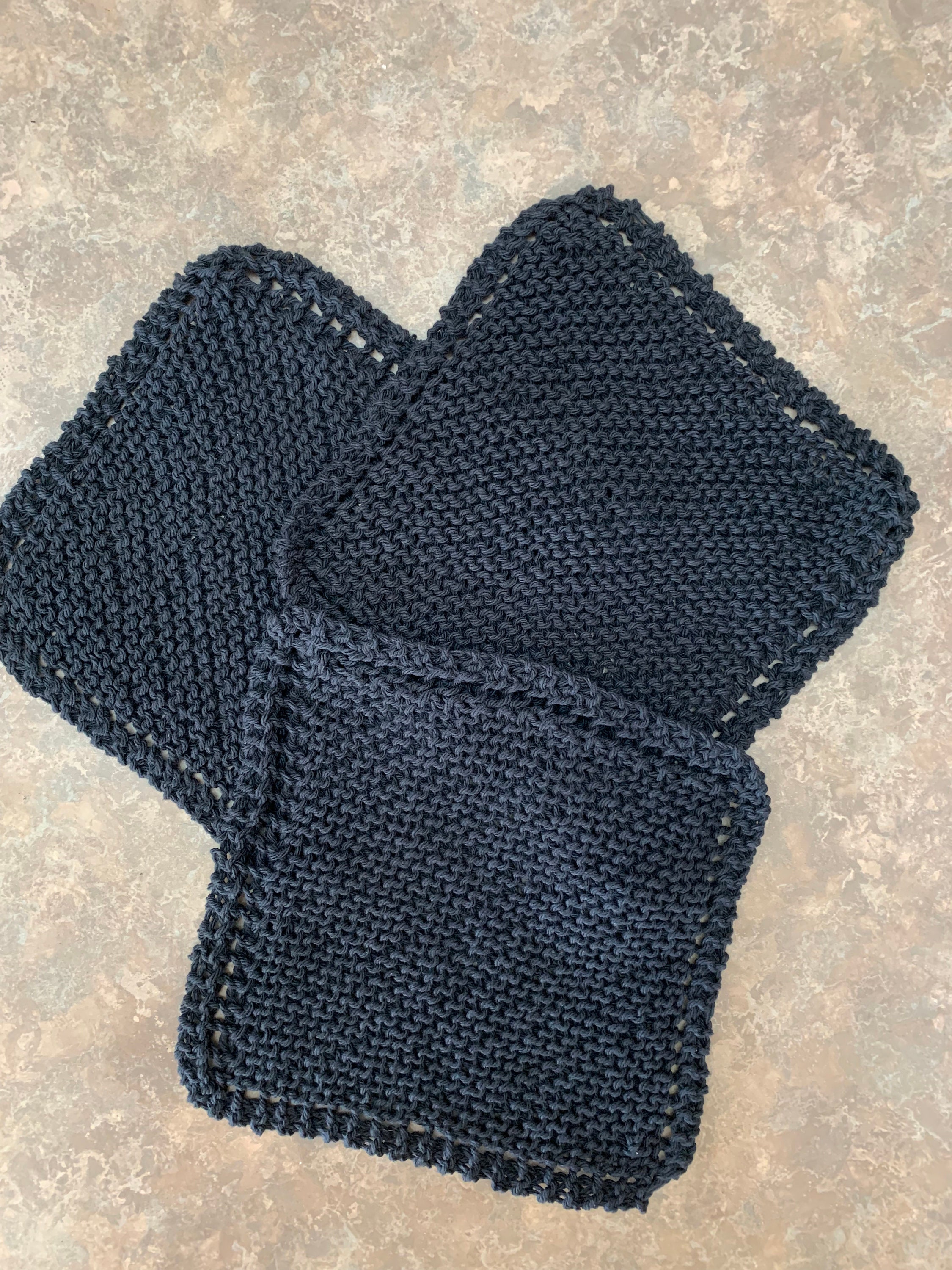 Knit Dish Cloths Black and Cream - Set of 3
