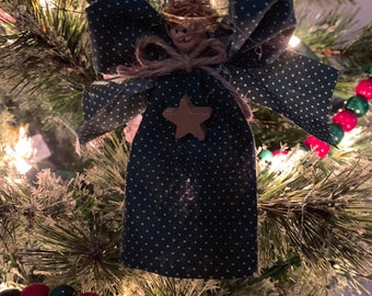 Primitive Angel Tree Ornament - Green Dots