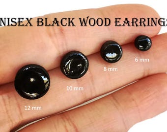 Men black earrings black earrings black wood earrings unisex black earrings black wood studs black round studs, black round earrings